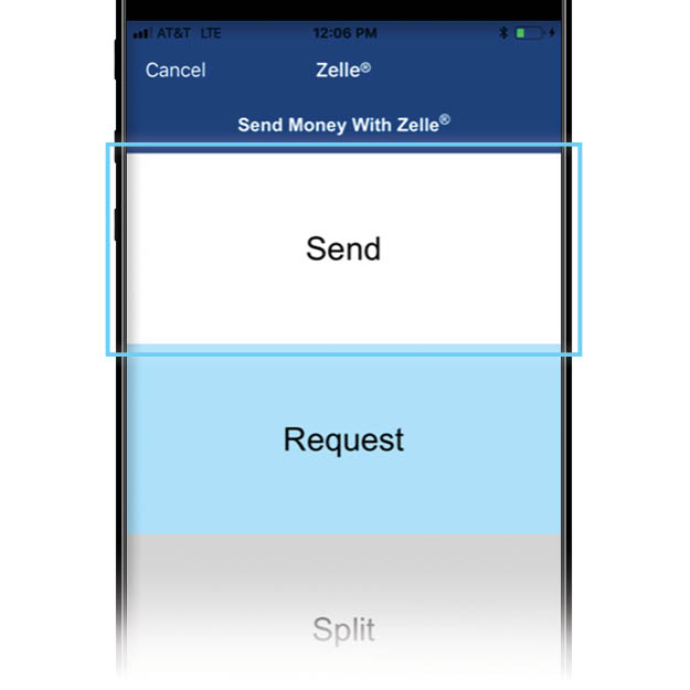 Zelle app with Send button highlighted