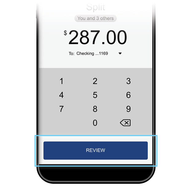 Zelle app showing $287.00 as amount entered. 